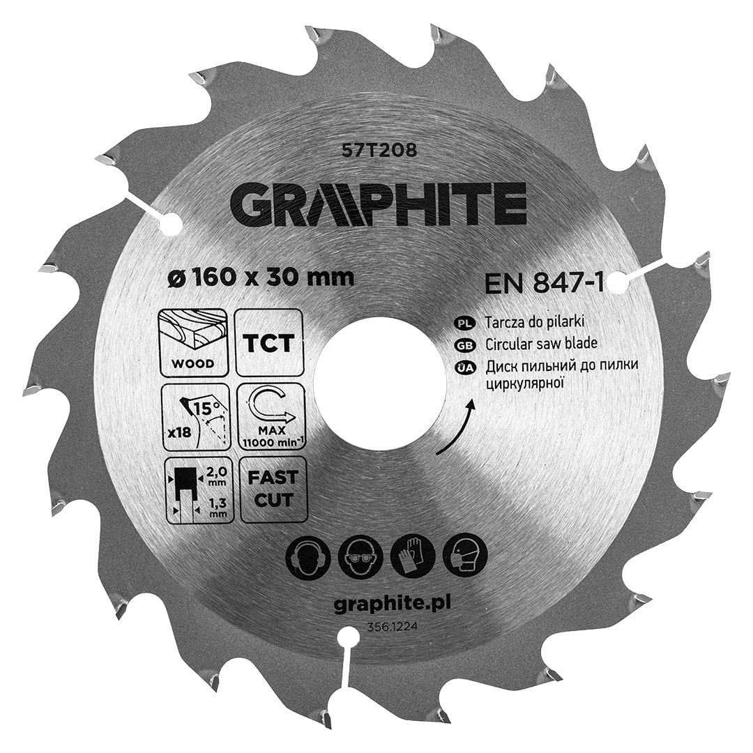 GRAPHITE Circular saw blade carbide tipped 160 x 30 mm 18 teeth