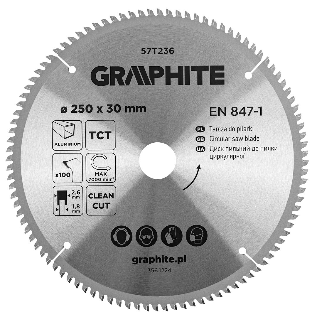 GRAPHITE Saw blade 250 mm - ideal for aluminum