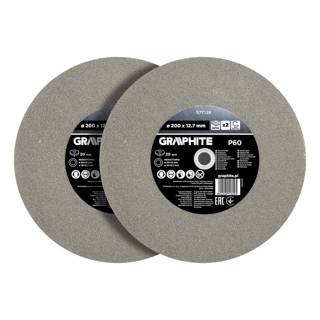 GRAPHITE Grinding wheels 200 mm P60 - 2 pcs for bench grinders