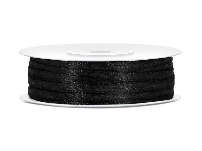 PartyDeco Satin ribbon black 3 mm x 50 m - ideal for decorations