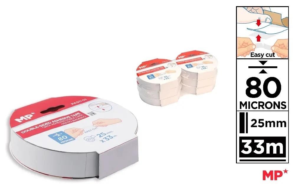 Double-sided tape 80mic 25mmx33m (6pcs) - strong and durable
