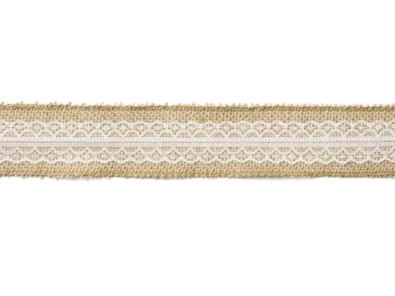 PartyDeco Jute ribbon with lace 5 cm x 5 m - ideal for decorations