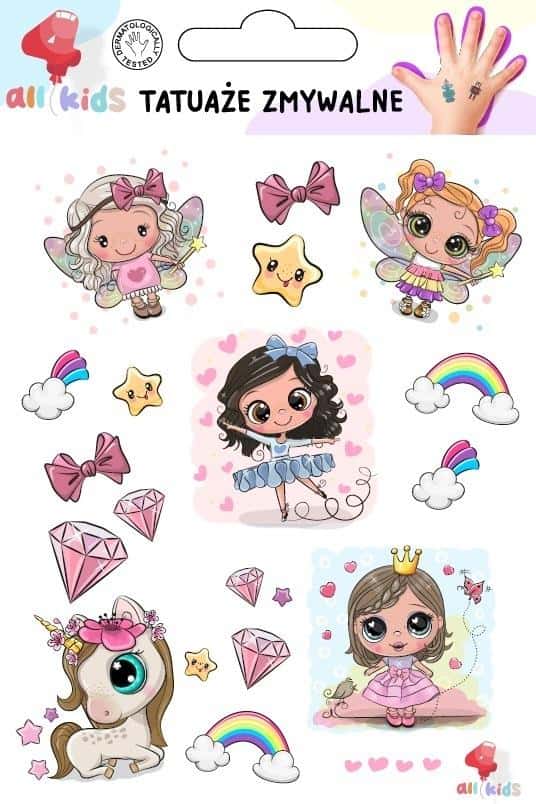 All4Kids Washable Tattoos for Children - Ballerina and Princess for little artists