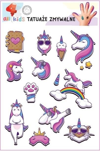 All4Kids Washable tattoos for children Unicorns - safe fun for every child