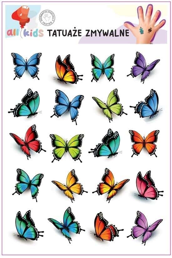 All4Kids Washable Tattoos for Children - Butterflies, perfect as a gift