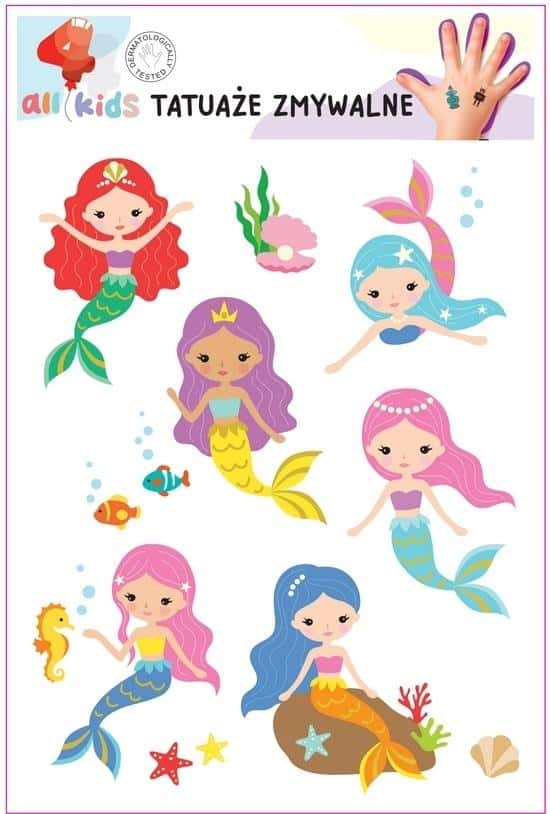 All4Kids Washable tattoos for children - Beautiful mermaids, perfect as a gift