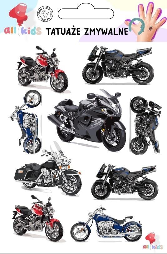 All4Kids Washable Tattoos for Children - Racing Motorcycles