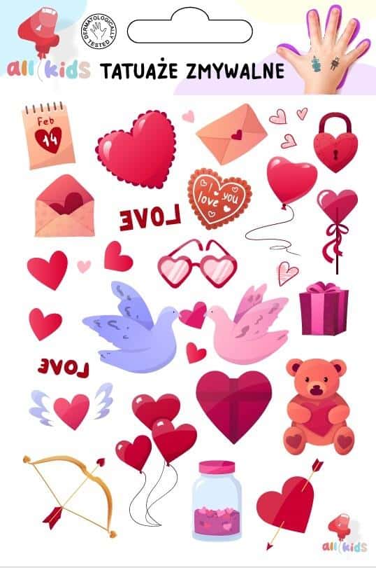 All4Kids Washable tattoos for children Valentine's Day 3 - creative set