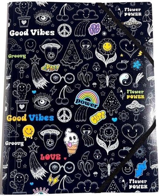 Good Vibes A4+ Plastic Folder with Elastic Band - ideal for school and office