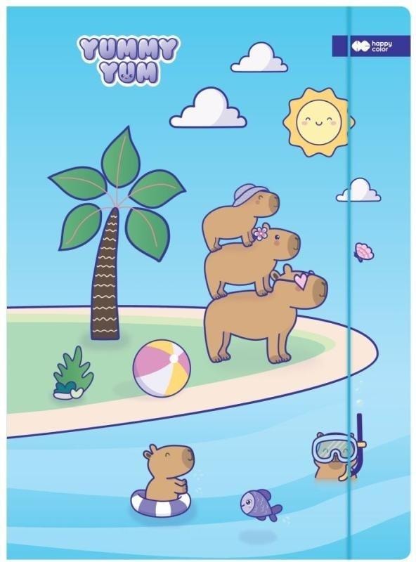 Yummy Yum Kapibara - Cardboard folder A4+ with elastic band - Charming and practical