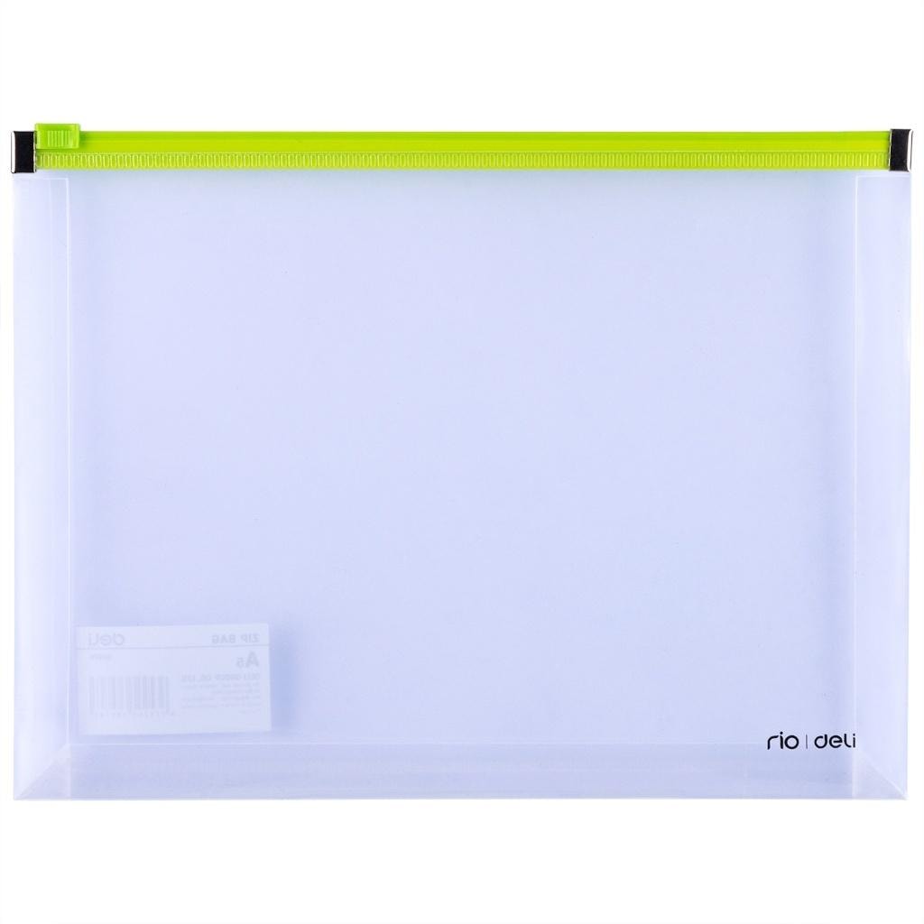 Deli A5 PP Zipper Folder green - ideal for school and office