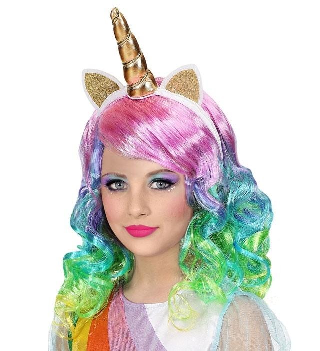 Widmann Colorful wig with unicorn headband - perfect for costume parties