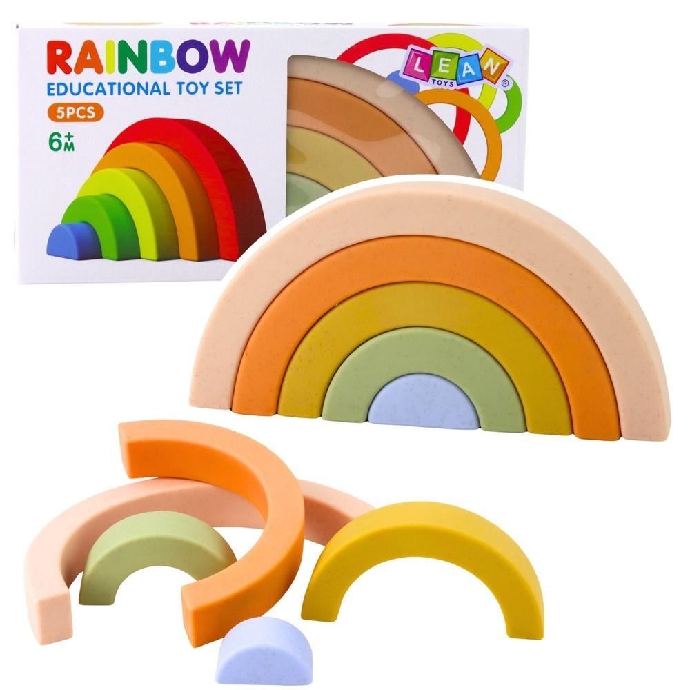 Leantoys Rainbow puzzle rubber pastel - 5 elements