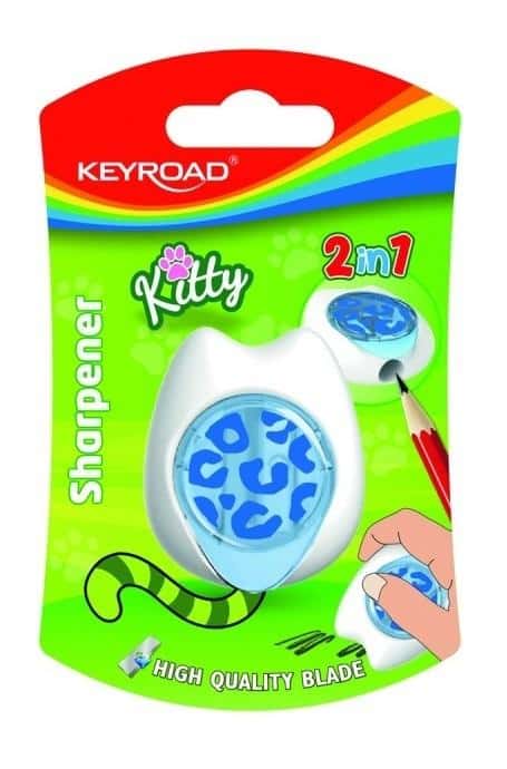 Keyroad Plastic pencil sharpener with eraser - assorted designs, ideal for school