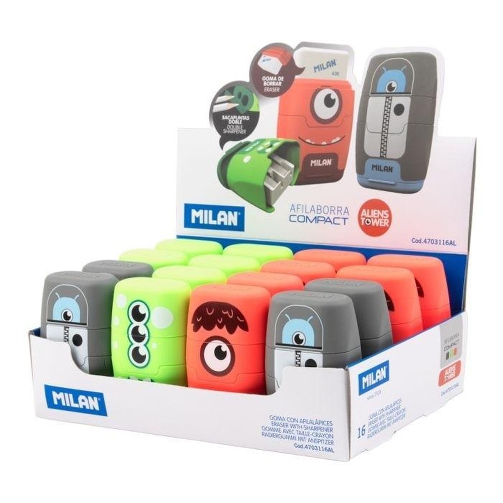 MILAN Sharpener-Eraser Compact Aliens - ideal for school and office
