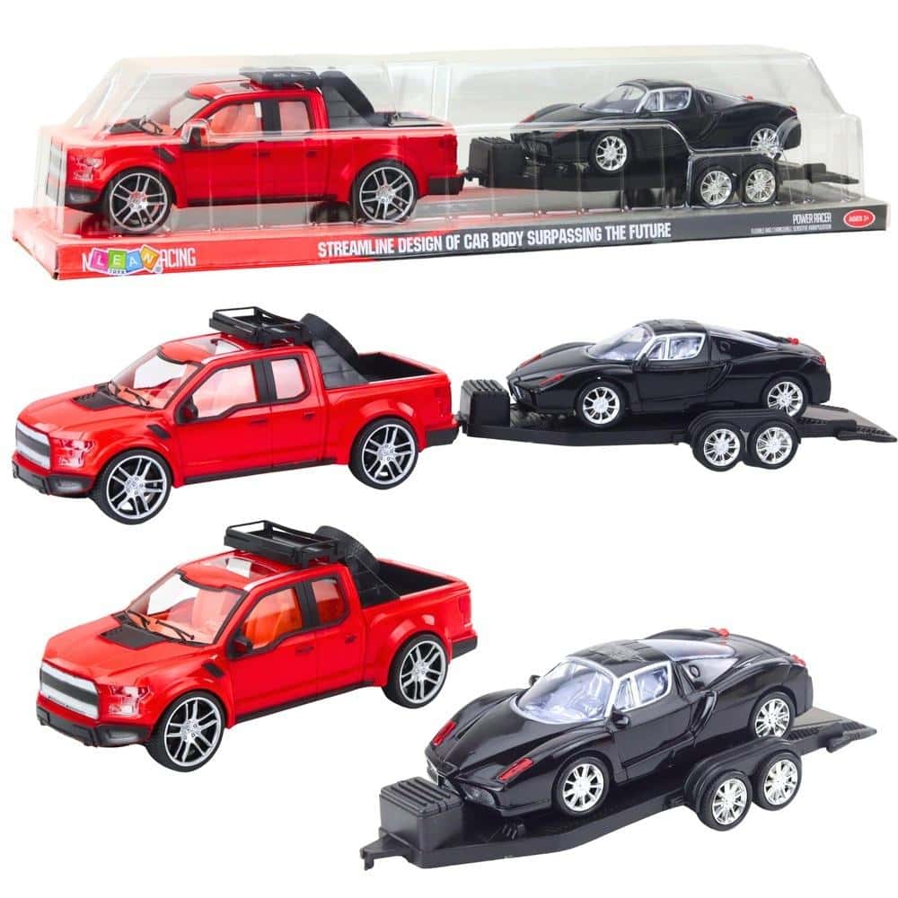 Leantoys Off-road car with trailer and sports car - set for little motorsport fan