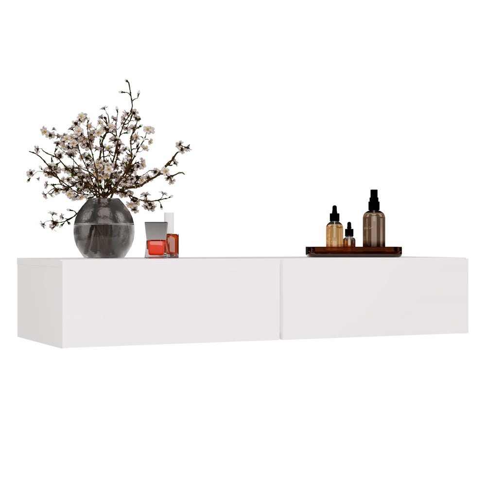 MIKA 110 cm Wall-Mounted Dressing Table - White with 2 Drawers