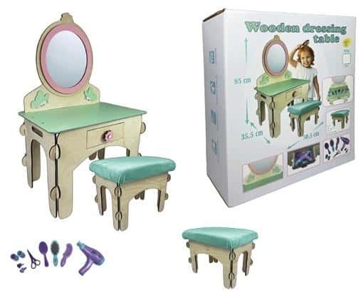 Green Dressing Table - Large wooden set with stool and accessories