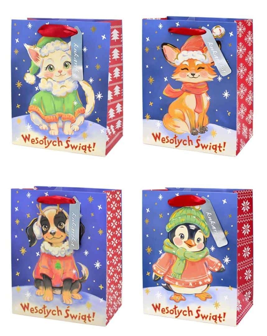 Kukartka Gift Bag QXL Christmas Animals MIX - perfect for Christmas gifts