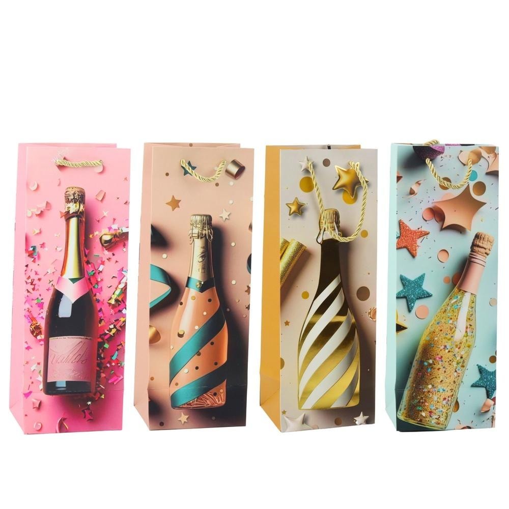 Leantoys Gift bag for champagne bottle 35x12x9cm MIX