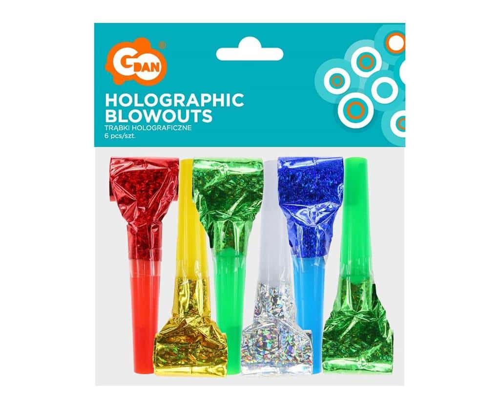 Godan Colorful holographic trumpets 6 pieces - perfect for parties!