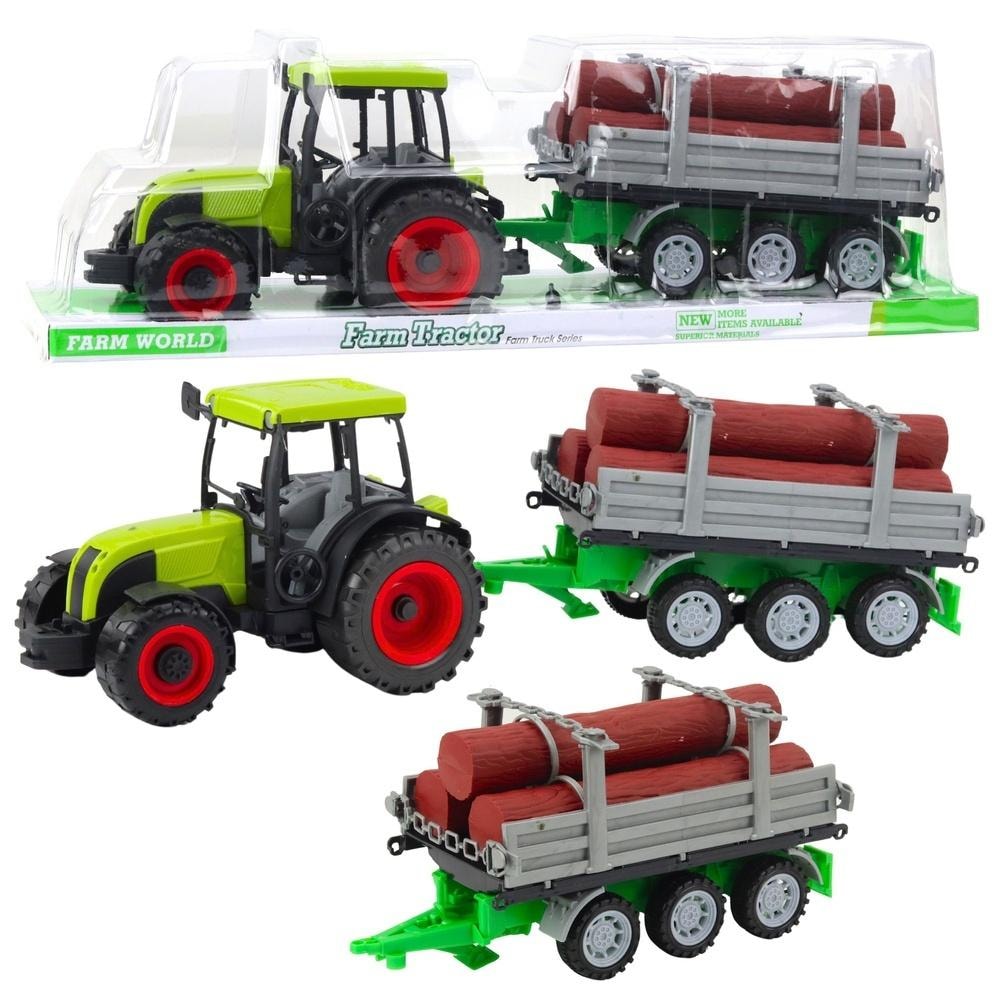 Leantoys Agricultural tractor with wood trailer - perfect gift for a little farmer