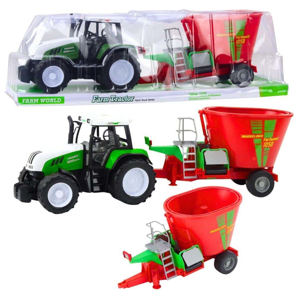 Agricultural tractor with feed mixer trailer - perfect gift for little farmers