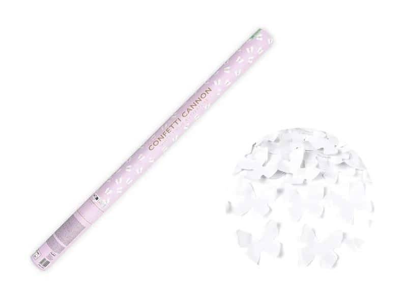 PartyDeco Confetti cannon with white butterflies 80cm - perfect for weddings