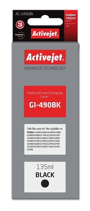 Activejet AC-G490Bk - Ink Cartridge Replacement for Canon GI-490BK Supreme - ideal for office