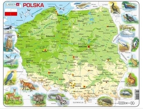Larsen Framed puzzle Physical map of Poland animals Maxi - educational fun for kids