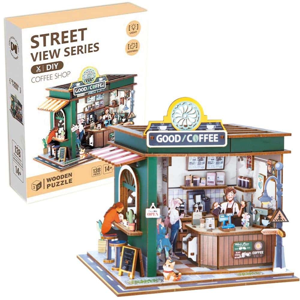 Street Corner Wooden 3D Puzzle Coffee Shop - create your own mini-cafe!