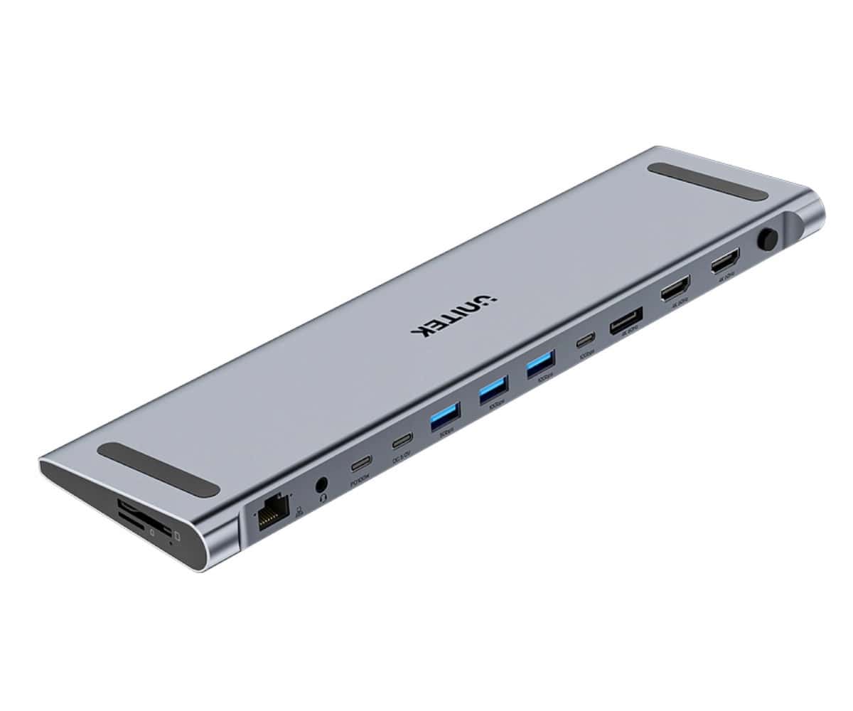 Unitek KVM Docking Station - 2x HDMI, 1x DP 4K, USB-C, MST with stand - perfect for the office