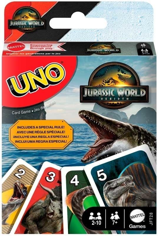Mattel Uno Jurassic World 4 - Card game with dinosaurs