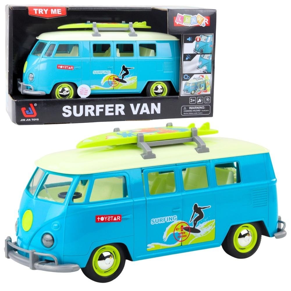 Leantoys Surfer Van - Car with surfboard, light and sound effects