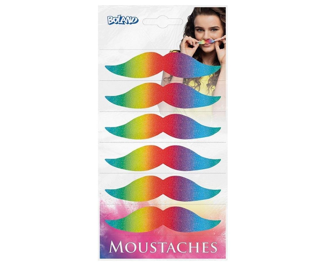 Boland Rainbow Fantasy Mustaches - self-adhesive, 6 pieces