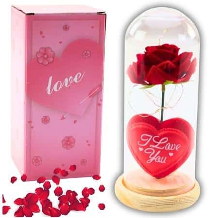Eternal Rose in Glass - Red LED Rose with Love Heart