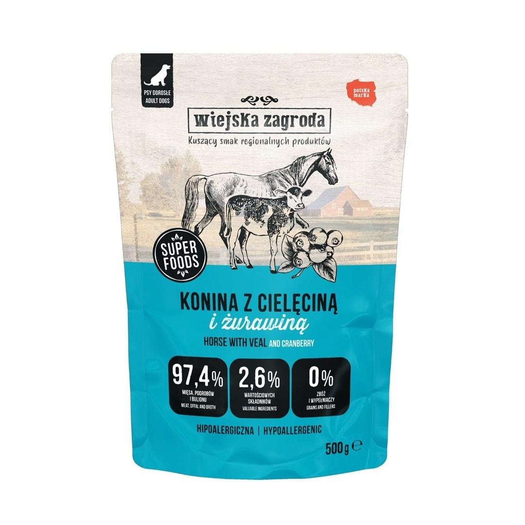 Wiejska Zagroda Horse with Veal - wet food for dogs 500g