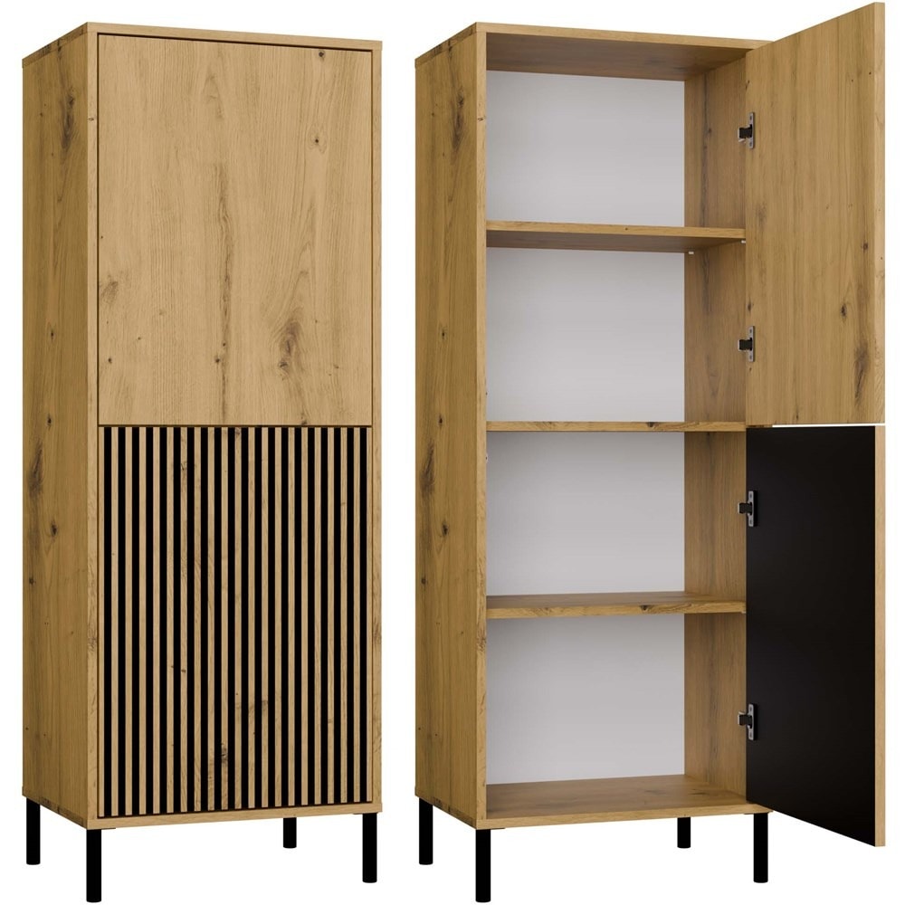 KAMARO 2DK SLIM/SMOOTH Display Cabinet Artisan Oak Slat Front Grooved + Classic