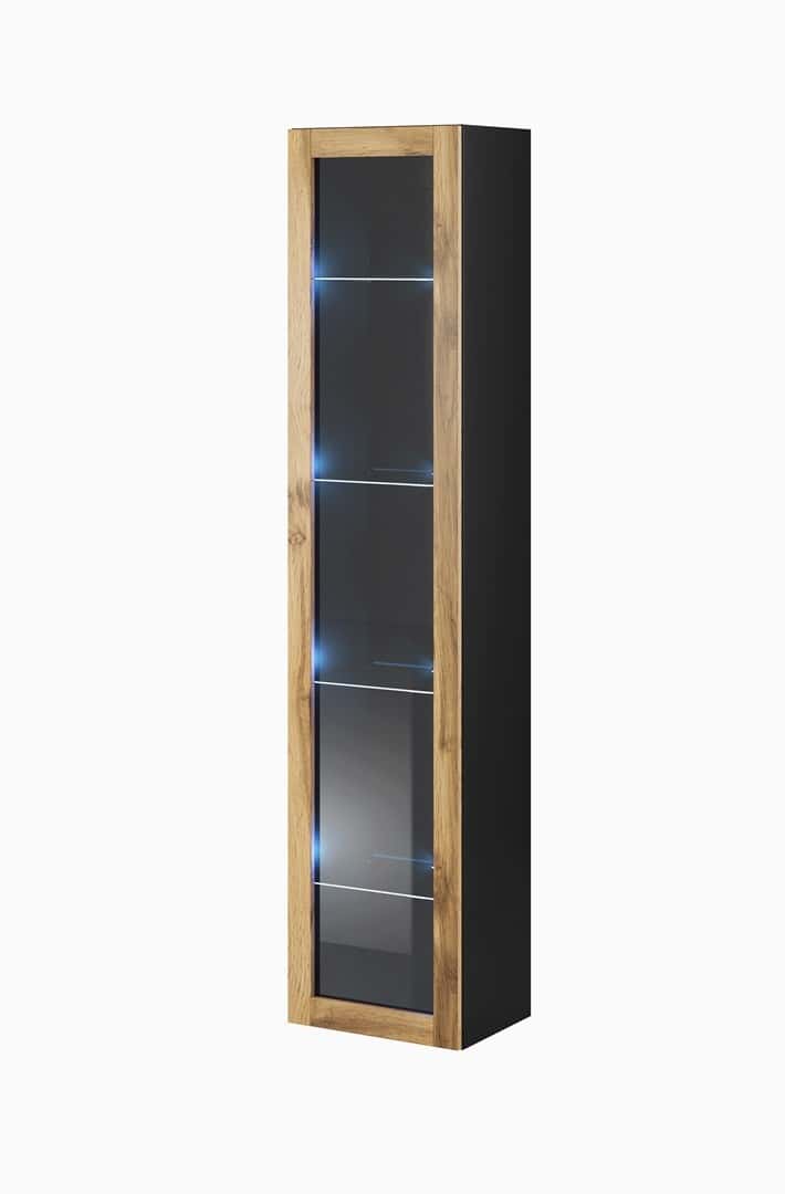 VIGO Display Cabinet - wall-mounted, black with wotan oak, perfect for the living room