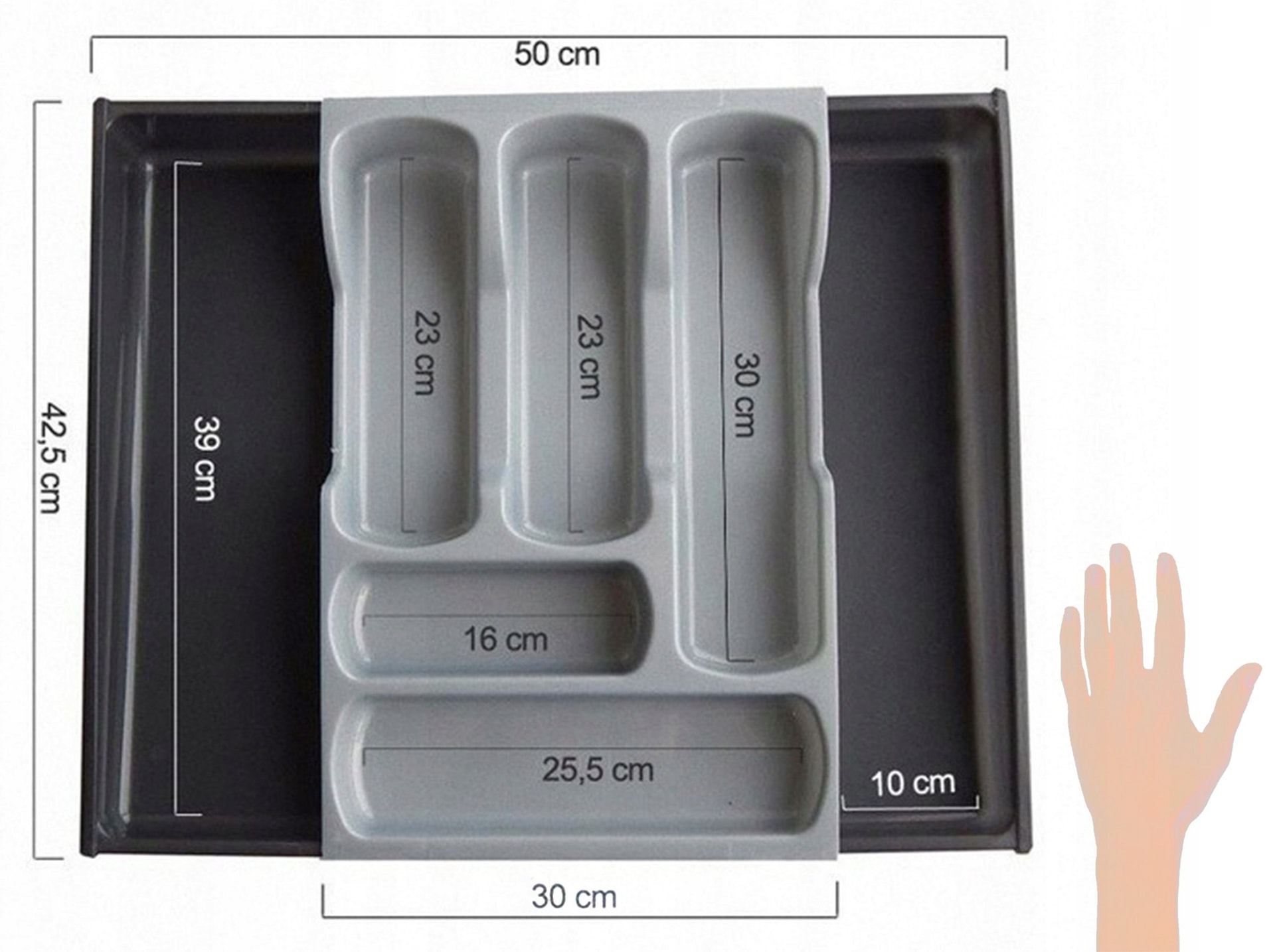 Expandable drawer insert - black-silver cutlery organizer for the kitchen
