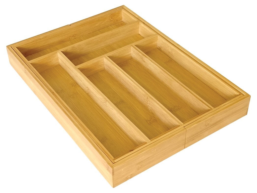 Kinghoff Bamboo Cutlery Tray - Expandable Drawer Organizer