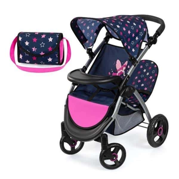 Twin doll stroller navy blue with bag - perfect gift