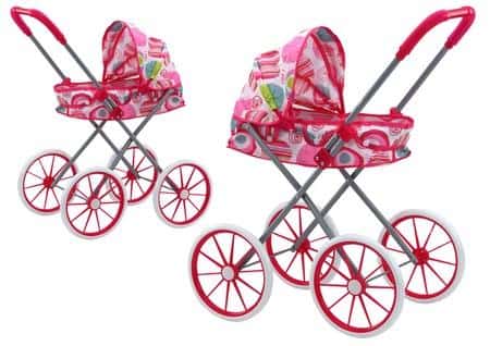 Leantoys Doll stroller - large wheels, foldable, pink - perfect as a gift