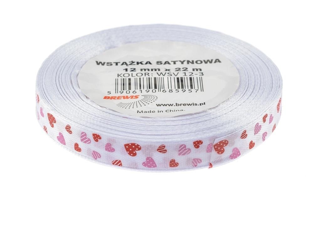 White satin ribbon hearts 12mmx22m - ideal for decorations