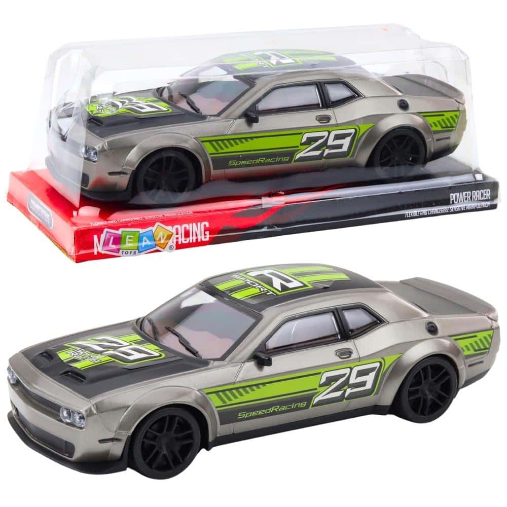 Rear-wheel drive racing car silver green - Sporty model for motorsport fans