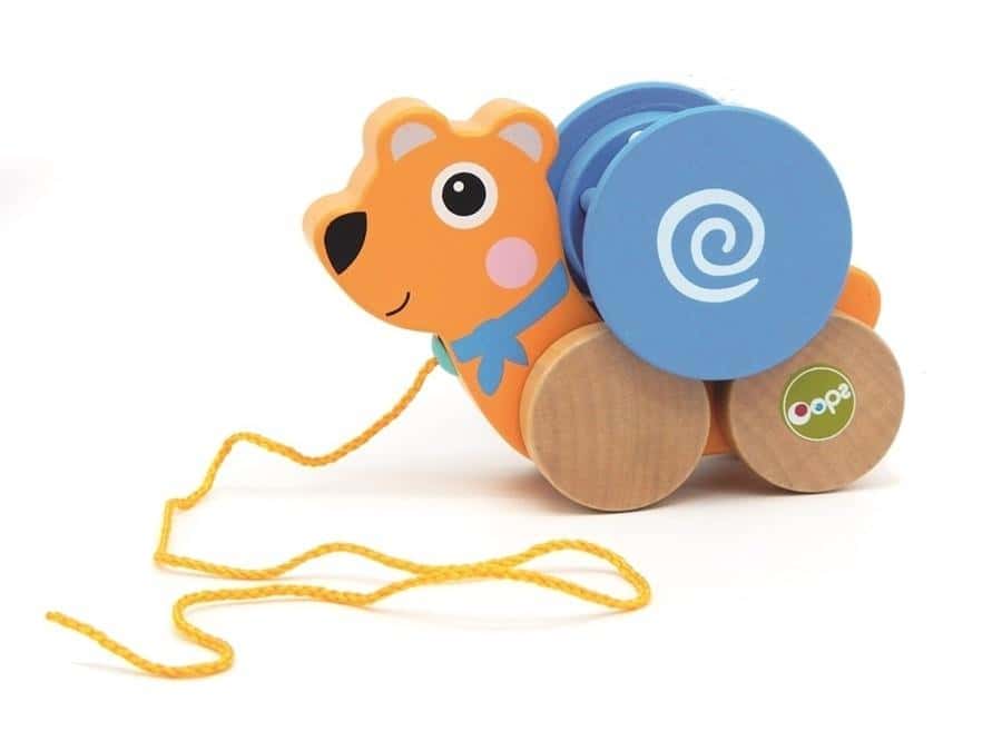 Bear - Wooden pull-along toy with rattle - perfect as a gift