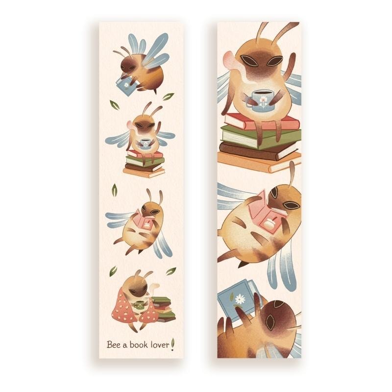 Cardboard bookmark Bee a book lover - perfect accessory for every reader