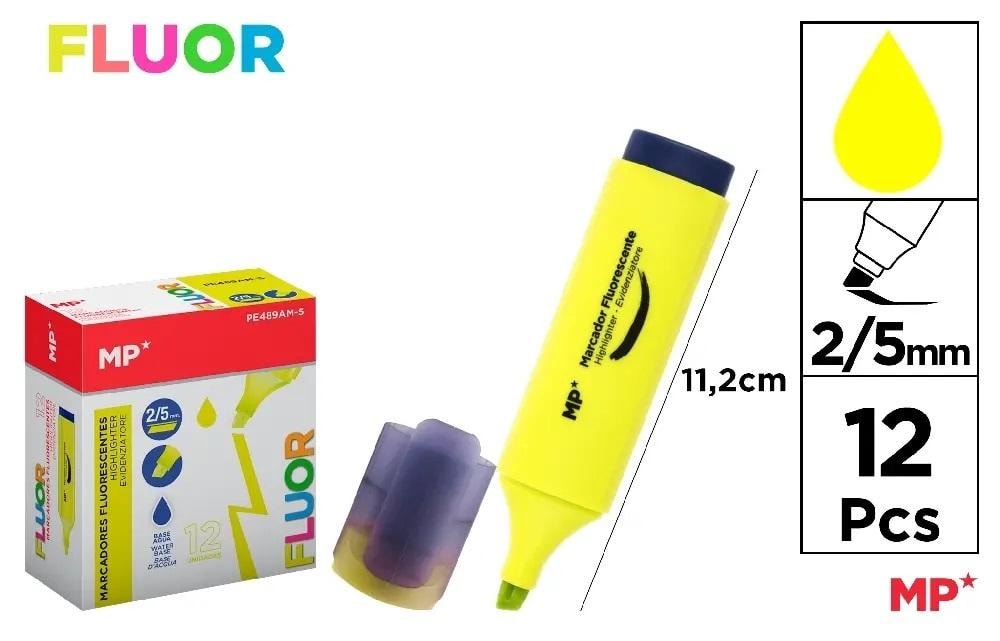 Yellow fluorescent highlighter 2-5mm - 12 pieces