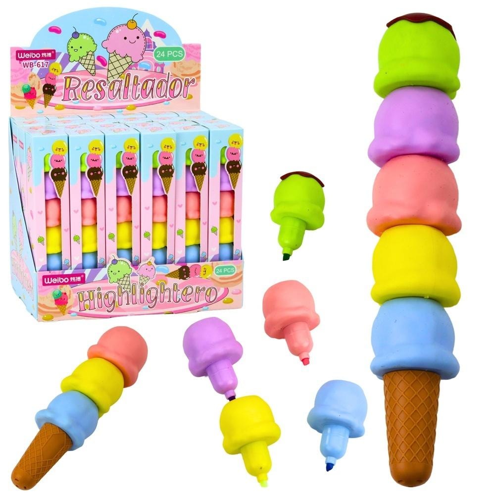 Leantoys Ice cream cone highlighters pastel 5 colors - creative markers