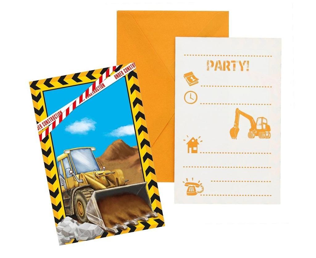 Procos Invitations with envelopes Construction 6 pieces - perfect for birthdays!